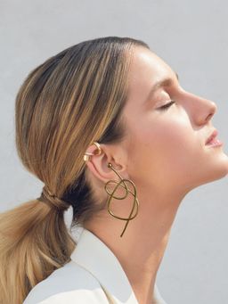 Heena Mittal - Abstract Ballerina Ribbon Gold Drops Earrings