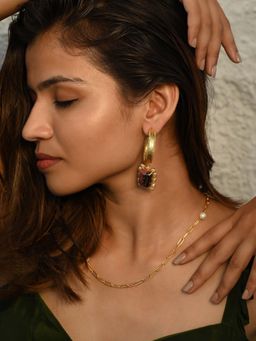 Heena Mittal - Eclat Rhodonite Drop Purple Hoop Earrings