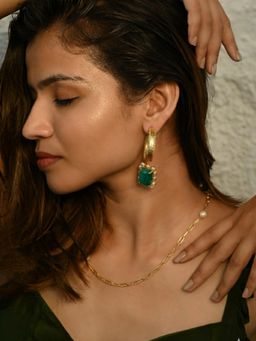 Heena Mittal - Green Onyx Drop Green Hoop Earrings
