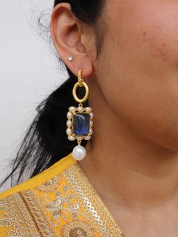 Heena Mittal - Gris Pearl Navy Blue Drops Earrings