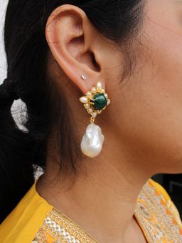 Heena Mittal - Emerald Green Mal Pearl Green Drops Earrings