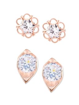 Zaveri Pearls - Rose Gold Contemporary Stud Earrings-ZPFK12809 (Set of 2)
