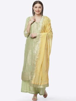 Biba - Green Silk Unstitched Suit Set (Set of 3)
