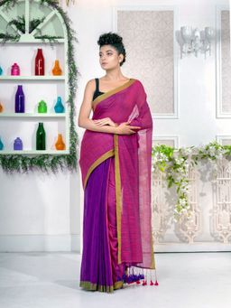 CHARUKRITI - Magenta Pure Cotton Handwoven Soft Saree with Unstitched Blouse