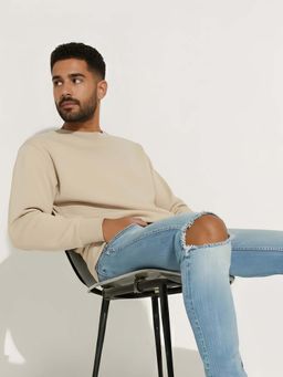 Styli - Relaxed Fit Cotton Terry Sweatshirt - Beige