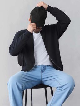 Styli - Men Black Zip Through Relaxed Fit Bomber Jacket