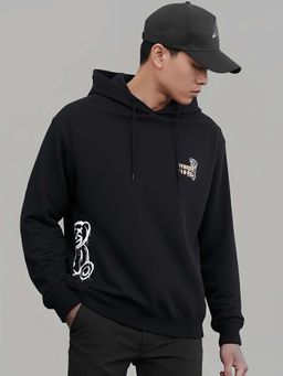 Styli - Men Placement Teddy Printed Relaxed Fit Hoodie