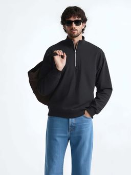 Styli - Men Black Quarter Zip Relaxed Fit Sweatshirt
