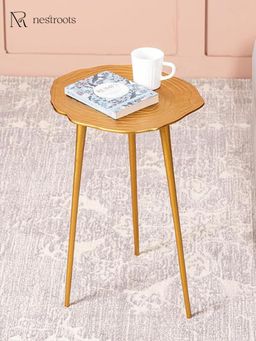 Nestroots - Cosmo Aluminium Floral End Table in Gold Color