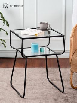 Nestroots - Contemporary Metallic tiered End Table in Black Color