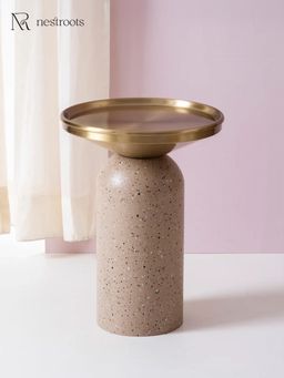 Nestroots - Modern Metallic Barrel Side Table for Living Room in Gold Color