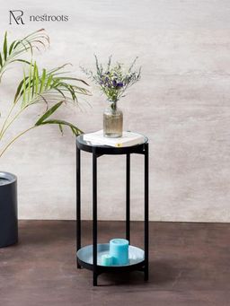 Nestroots - Contemporary Metallic tiered End Table in Blue & Black Color