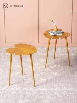 Nestroots - Cosmo Aluminium Leaf End Table in Gold Color (Pack of 2)