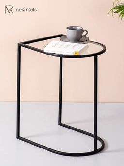 Nestroots - Contemporary Metallic Magazine End Table in Black Color