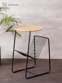 Nestroots - Rattan Metallic Magazine End Table in Black Color
