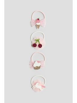 H&M - Girls Pink 4-Pack Appliqued Hair Elastics