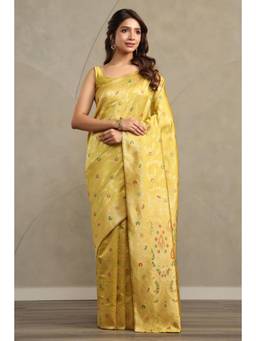 Soch - Women Olive Woven Art Silk Saree with Unstitched Blouse