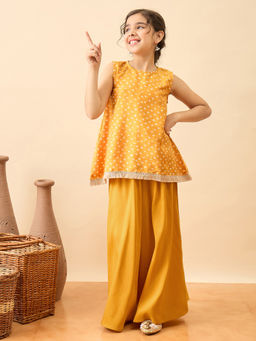 StyloBug - Mustard Printed Polyester Kurti and Palazzo