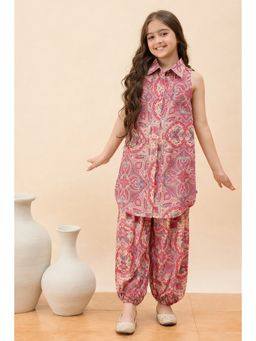 StyloBug - Pink Printed Viscose Rayon Kurta and Salwar
