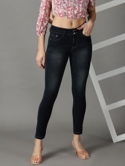 SHOWOFFFF - Women's Stretchable Clean Look Navy Blue Slim Fit Jeans