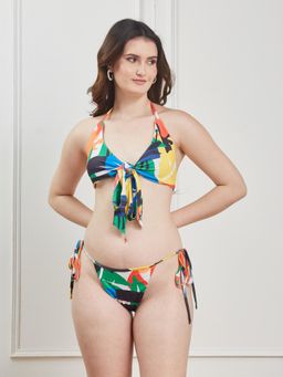 Secrets By ZeroKaata - Multi-Color Printed Halter Beachwear Swim Bikini Top with Bottom for Women