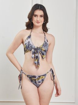 Secrets By ZeroKaata - Multi-Color Printed Halter Beachwear Swim Bikini Top with Bottom for Women