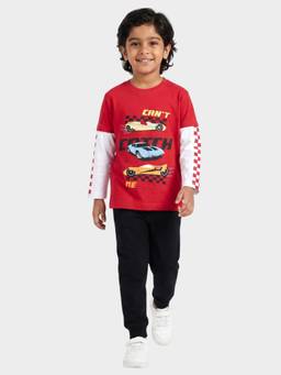 Orange Sugar - Unisex Printed Red T-Shirt With Joggers
