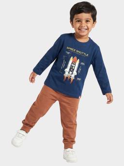 Orange Sugar - Unisex Printed Blue T-Shirt With Joggers