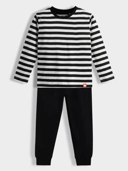 Orange Sugar - Unisex Stripes Black T-Shirt With Joggers