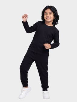 Orange Sugar - Unisex Solid/Plain Black T-Shirt With Joggers