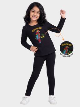 Orange Sugar - Girls Embroidered Black Co-Ord Set