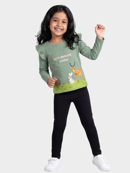 Orange Sugar - Girls Graphic Green Co-Ord Set