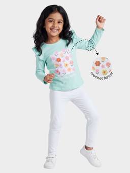 Orange Sugar - Girls Floral Green Co-Ord Set