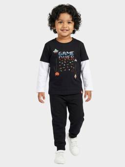 Orange Sugar - Unisex Printed Black T-Shirt With Joggers