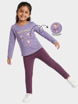Orange Sugar - Girls Printed Purple Co-Ord Set