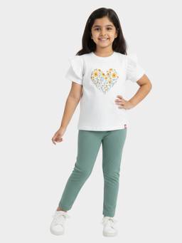 Orange Sugar - Girls Embroidered White Co-Ord Set