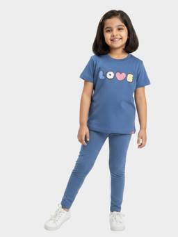 Orange Sugar - Girls Printed Blue Co-Ord Set