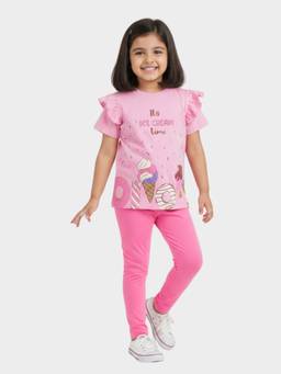 Orange Sugar - Girls Graphic Pink Co-Ord Set