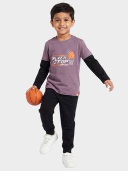 Orange Sugar - Unisex Printed Purple T-Shirt With Joggers