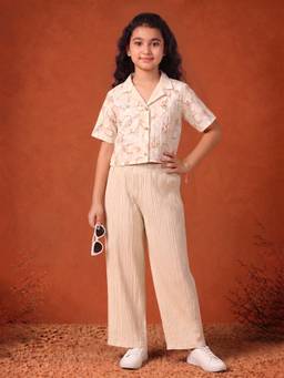 FASHION DREAM - Girls Printed Cream Co-Ord Set