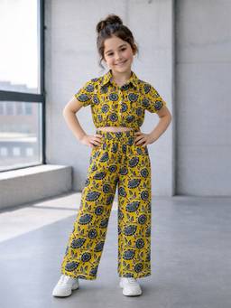 FASHION DREAM - Girls Floral Yellow Crop Top With Pant