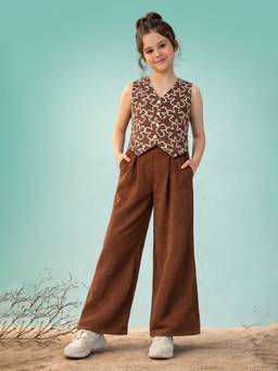 FASHION DREAM - Girls Floral Brown Co-Ord Set