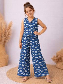 FASHION DREAM - Girls Printed Blue Co-Ord Set