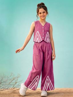 FASHION DREAM - Girls Embroidered Lavender Co-Ord Set