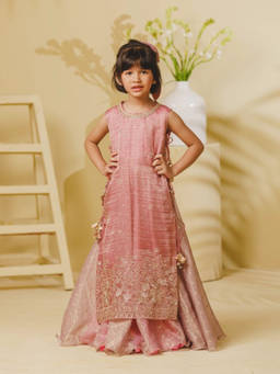 Fayon Kids - Girls Embroidered Pink kurta With Skirt