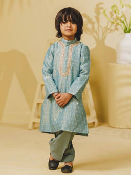 Fayon Kids - Boys Embroidered Blue kurta With Pant