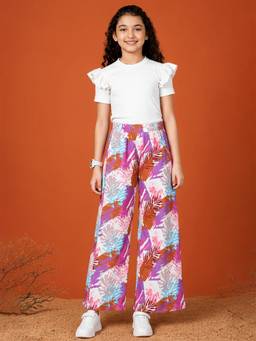 FASHION DREAM - Girls Floral Green Crop Top With Jacket & Pant