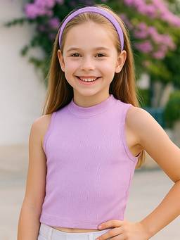 FASHION DREAM - Girls Solid/Plain Lavender Crop Top