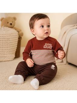 Purple United Kids - Boys Stripes Brown T-Shirt With Joggerss