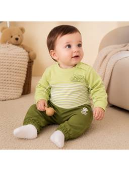 Purple United Kids - Boys Stripes Green T-Shirt With Joggerss